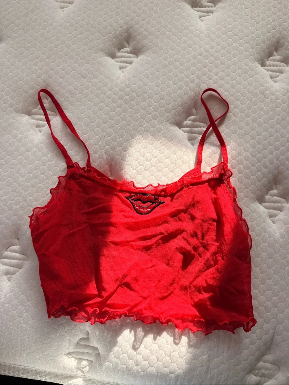 Red Lace-Trim Cropped Cami Tank Top - Picture 1 of 3